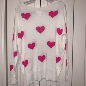 White Sweater with Pink Hearts